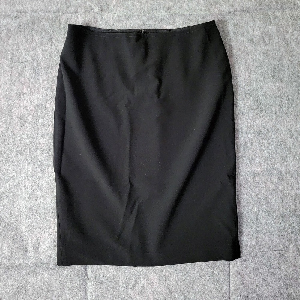 ST JOHN Black Caviar Crepe Pencil Straight Lined Zip Skirt Knee Length Size 4